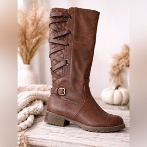 Women's Brown Lace-Detail Riding Boots